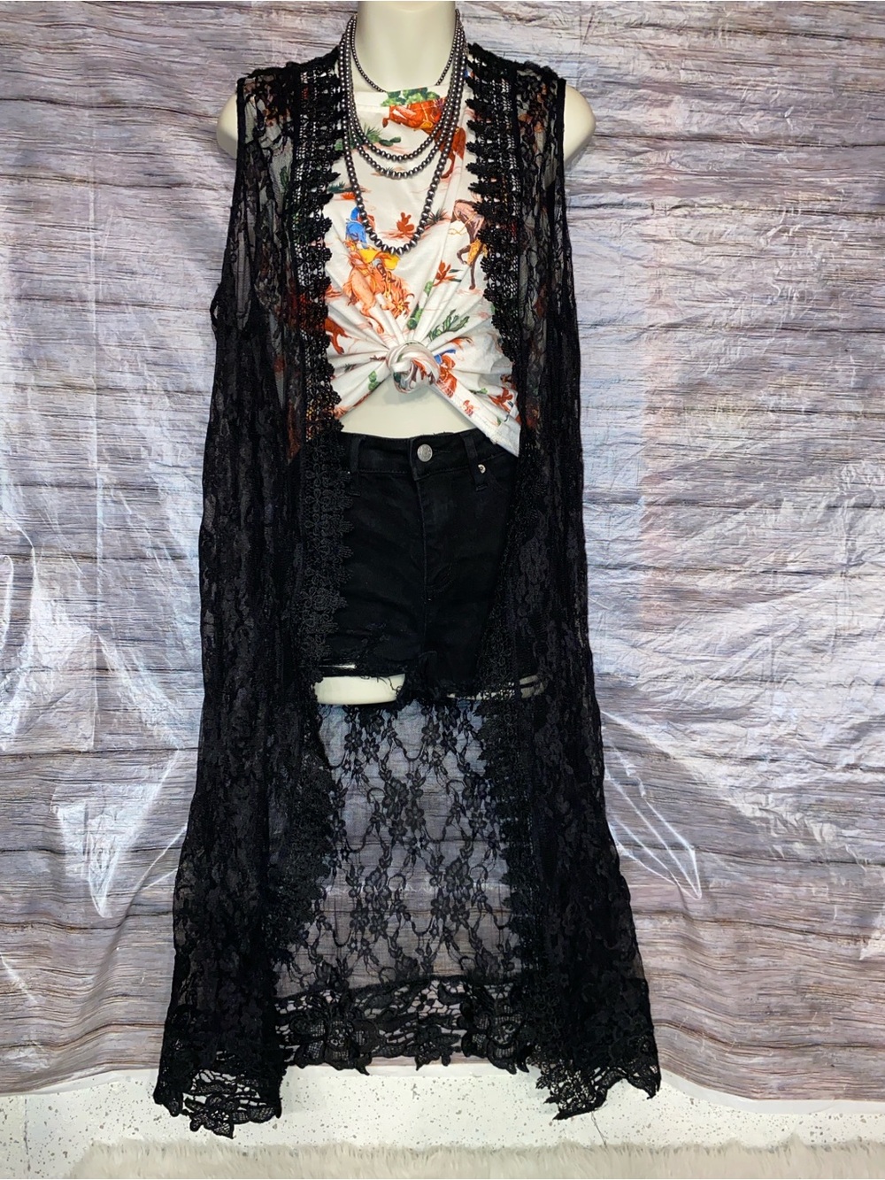 Polly & Esther Black Lace Vest